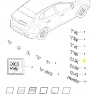 Emblemat 'D2' na tylną klapę Volvo 31323143 - obrazek 2