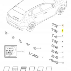 Emblemat 'T3' na tylną klapę Volvo 31323141 - obrazek 2