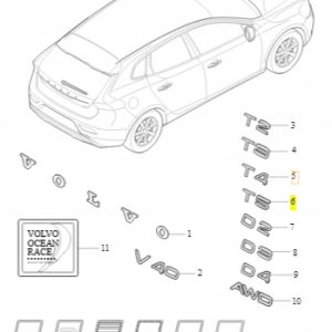 Emblemat 'T5' na tylną klapę Volvo 31323139 - obrazek 2