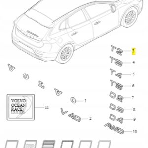 Emblemat 'T2' na tylną klapę Volvo 31391662 - obrazek 2
